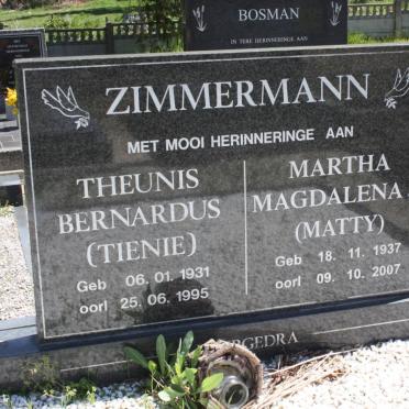 ZIMMERMANN Theunis Bernardus 1931-1995 &amp; Martha Magdalena J. 1937-2007