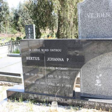 VILJOEN Bertus 1935-2003 &amp; Johanna P. BOSMAN 1940-1992