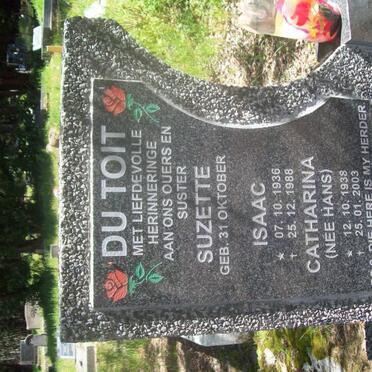 TOIT Isaac, du 1936-1988 &amp; Catharina HANS 1938-2003 :: DU TOIT Suzette