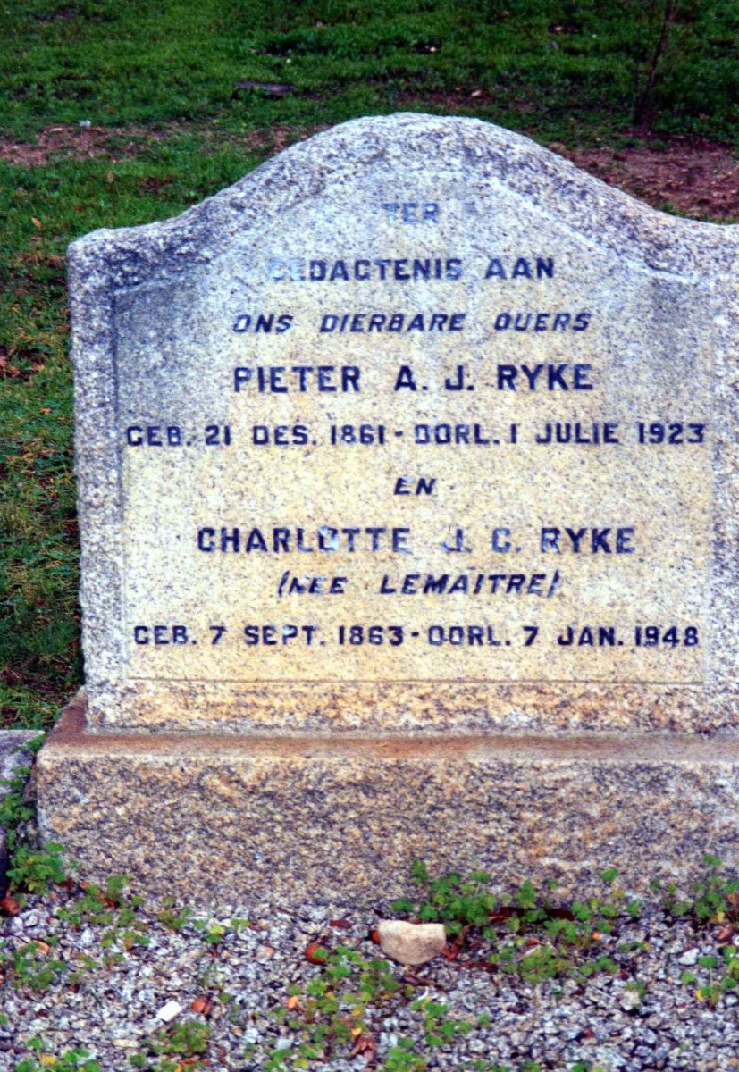 RYKE Pieter A.J. 1861-1923 &amp; Charlotte J.C. LEMAITRE 1863-1948