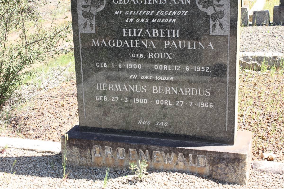 GROENEWALD Hermanus Bernardus 1900-1966 &amp; Elizabeth Magdalena Paulina ROUX 1900-1952