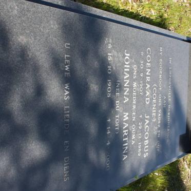 GROENEWALD Coenraad Jacobus 1907-1989 &amp; Johanna Martina du TOIT 1908-2000