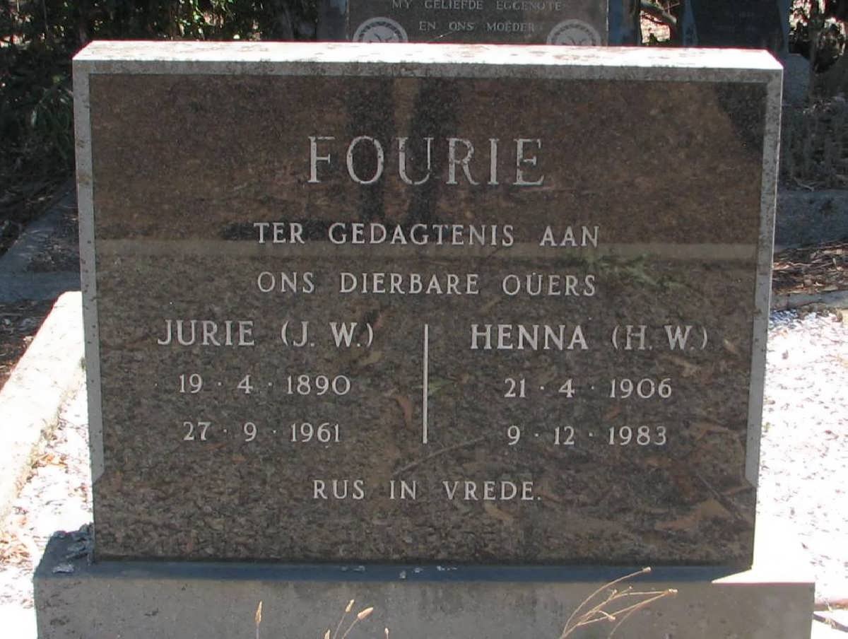 FOURIE J.W. 1890-1961 &amp; H.W. 1906-1983