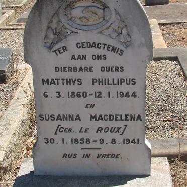 HUMAN Matthys Phillipus 1860-1944 &amp; Susanna Magdelena LE ROUX 1858-1941