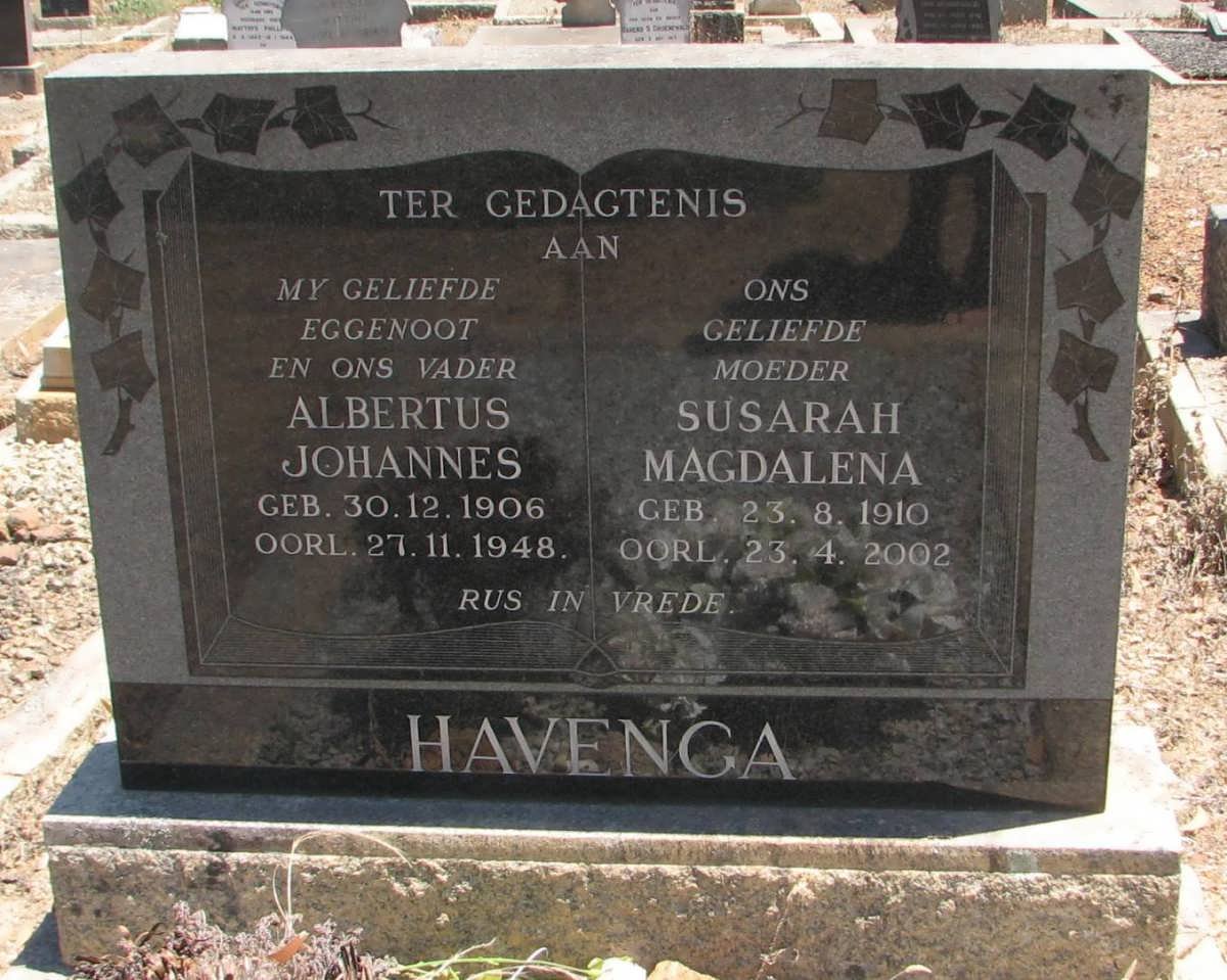 HAVENGA Albertus Johannes 1906-1948 &amp; Susarah Magdalena 1910-2002