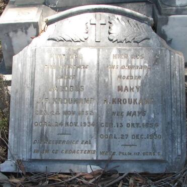 KROUKAMP Jacobus J.P. 1852-1934 &amp; Mary A. MAYS 1854-1930