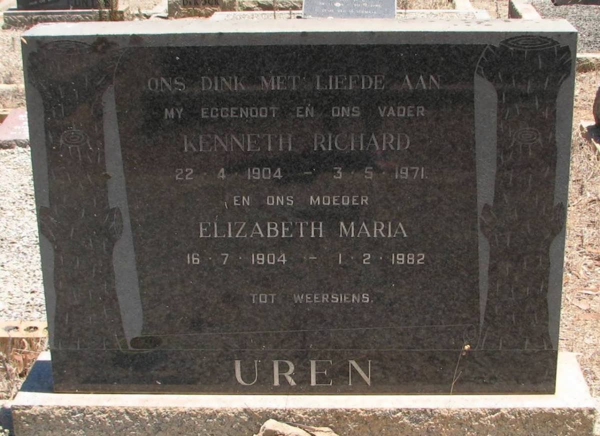 UREN Kenneth Richard 1904-1971 &amp; Elizabeth Maria 1904-1982