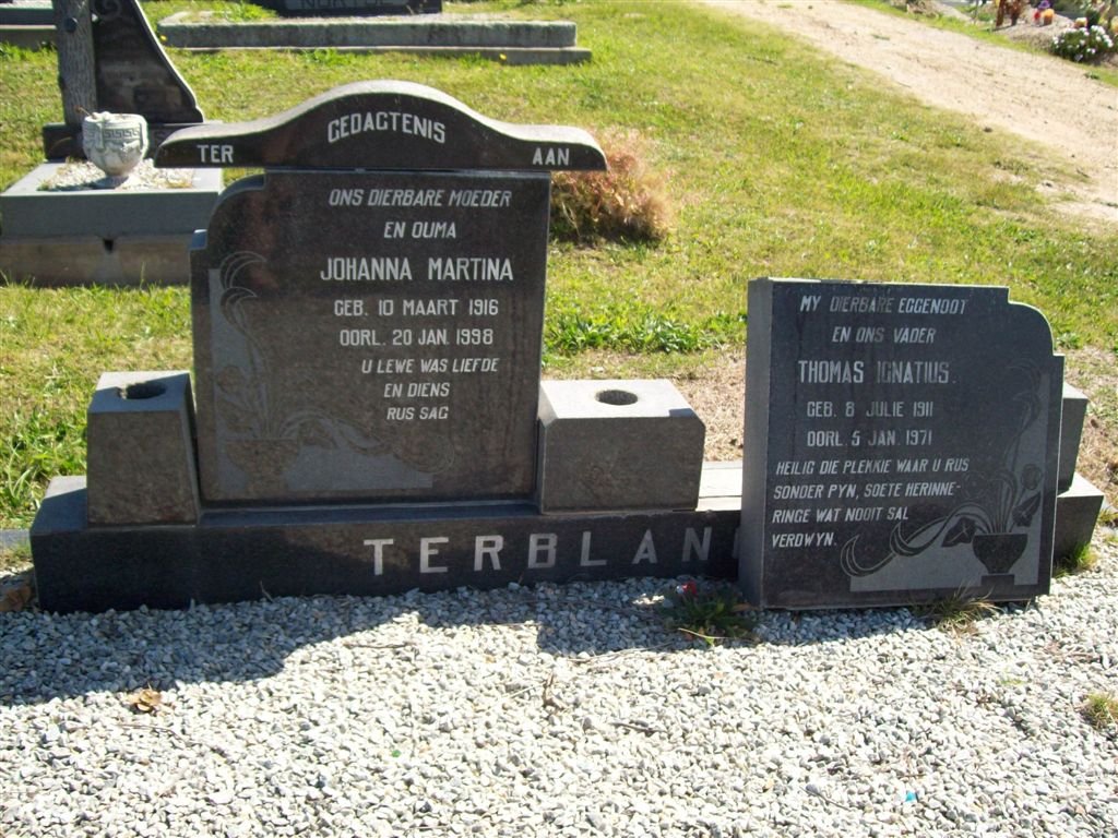 TERBLANCHE Thomas Ignatius 1911-1971 &amp; Johanna Martina 1916-1998