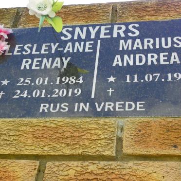 SNYERS Marius Andreas 1981- &amp; Lesley-Ane Renay 1984-2019