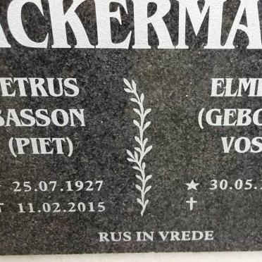 ACKERMANN Petrus Basson 1927-2015 &amp; Elmine VOS 1941-