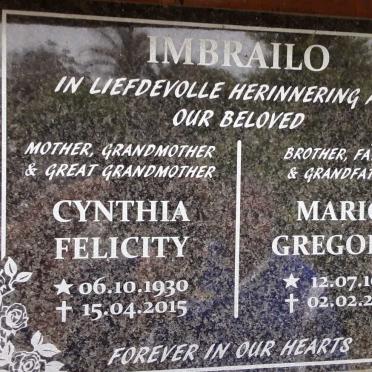 IMBRAILO Mario Gregoire 1952-2017 &amp; Cynthia Felicity 1930-2015