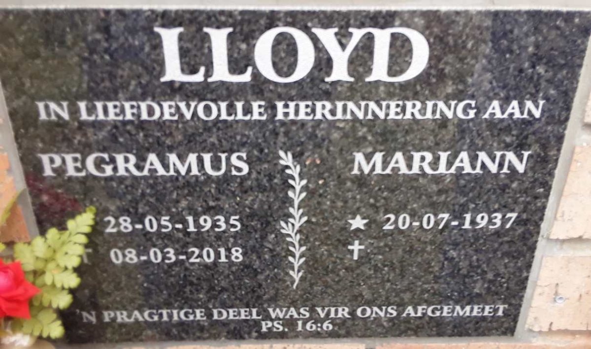 LLOYD Pegramus 1935-2018 &amp; Mariann 1937-