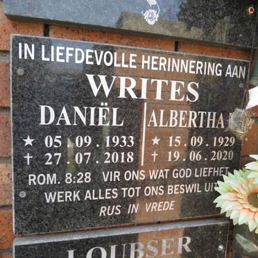 WRITES Daniel 1933-2018 & Albertha ? 1929-2020