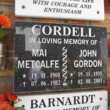 CORDELL Mai Metcalf 1908-1982 :: CORDELL John Gordon 1935-2003