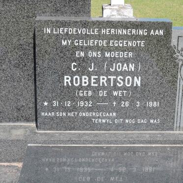 ROBERTSON D.V. 1928-2010 &amp; C.J. DE WET 1932-1981