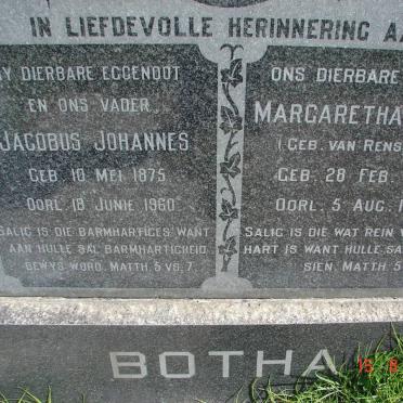 BOTHA Jacobus Johannes 1875-1960 &amp; Magaretha Maria VAN RENSBURG 1880-1964