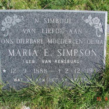 SIMPSON Maria E. nee VAN RENSBURG 1888-1972