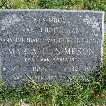 SIMPSON Maria E. nee VAN RENSBURG 1888-1972