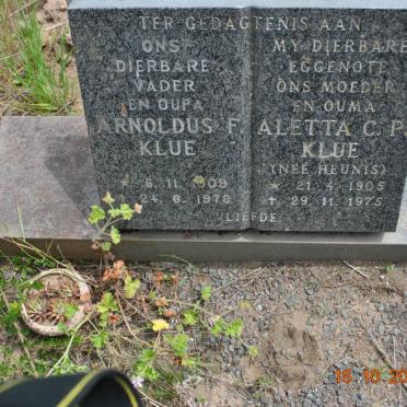 KLUE Arnoldus F. 1909-1978 &amp; Aletta C.P. HEUNIS 1905-1975
