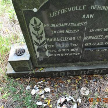 ROELOFSE Hendrikes Johannes 1900-1981 &amp; Maria Elizabeth 1907-1970