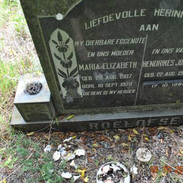 ROELOFSE Hendrikes Johannes 1900-1981 &amp; Maria Elizabeth 1907-1970
