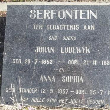 SERFONTEIN Johan Lodewyk 1852-1939 &amp; Anna Sophia STANDER 1857-1924
