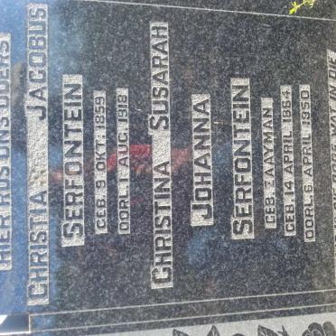 SERFONTEIN Christian Jacobus 1859-1918 &amp; Christina Susarah Johanna ZAAYMAN 1864-1950