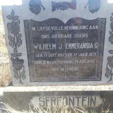 SERFONTEIN Wilhelm J. 1862-1954 &amp; Emmeransia C. 1871-1955