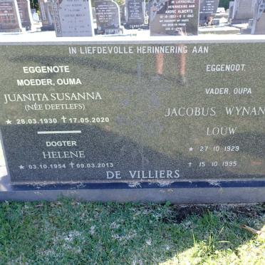 VILLIERS Jacobus Wynand Louw, de 1929-1995 & Juanita Susanna DEETLEFS 1930-2020 :: ? Helene 1954-2013 