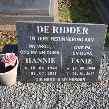 RIDDER Fanie, de 1939-2017 & Hannie 1944-2011
