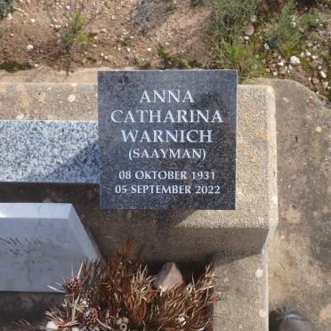 WARNICH Anna Catharina nee SAAYMAN 1931-2022