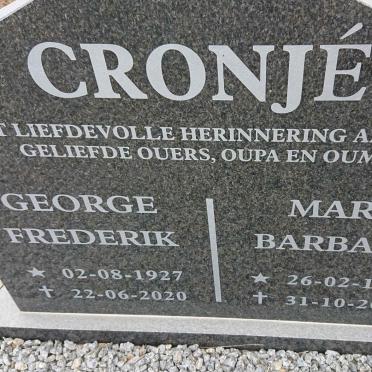CRONJE George Frederick 1927-2020 &amp; Mary Barbara 1927-2011