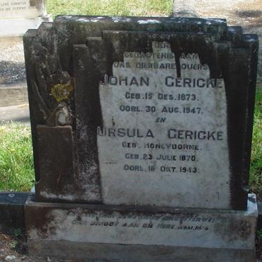GERICKE Johan 1873-1947 &amp;  Ursula HONEYBORNE 1870-1943
