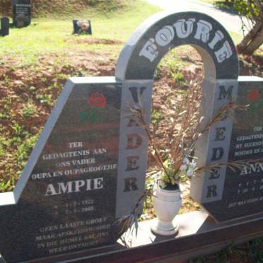 FOURIE Ampie 1922-2005 &amp; Anna 1928-2002 
