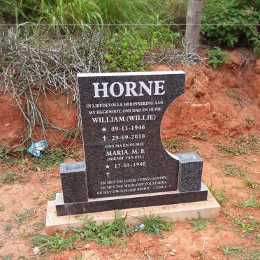 HORNE William 1946-2018 &amp; Maria M.E. nee  VAN ZYL 1948 -