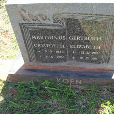 KOEN Marthinus Cristoffel 1923-1994 &amp; Gertruida Elizabeth 1929-2004