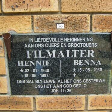 FILMALTER Hennie 1930-1997 &amp; Benna 1930-