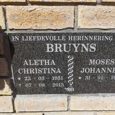 BRUYNS Moses Johannes 1947- &amp; Aletha Christina 1951-2015