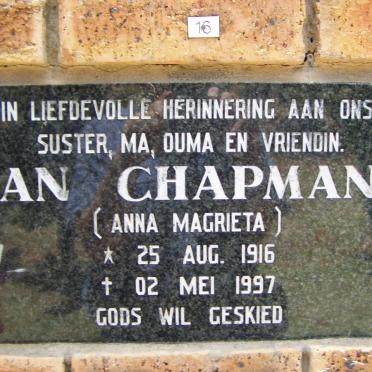 CHAPMAN Anna Magrieta 1916-1997