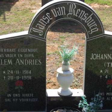 RENSBURG Willem Andries, Janse van 1914-1991 &amp; Johanna Dorothea 1930-2016