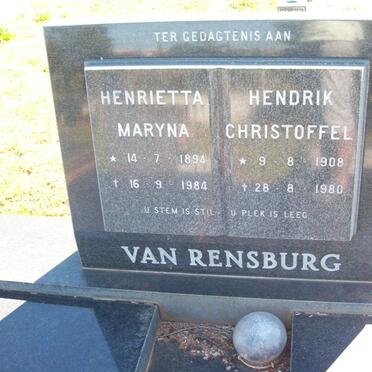 RENSBURG Hendrik Christoffel, van 1908-1980 &amp; Henrietta Maryna 1894-1984
