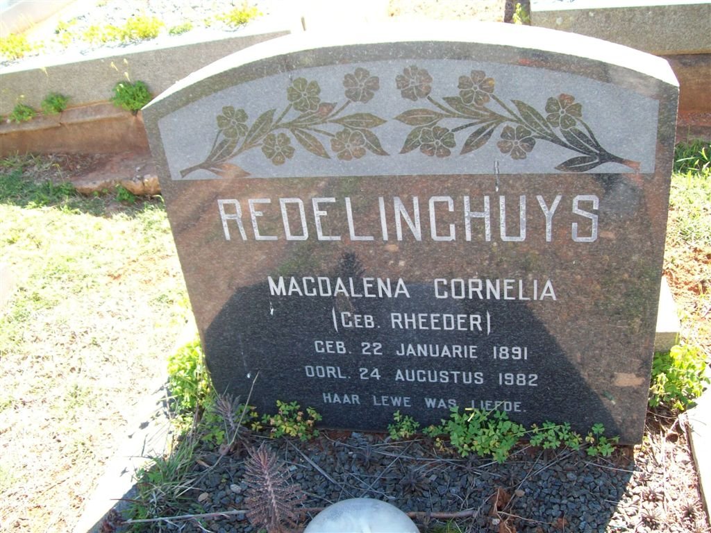 REDELINGHUYS Magdalena Cornelia nee RHEEDER 1891-1982