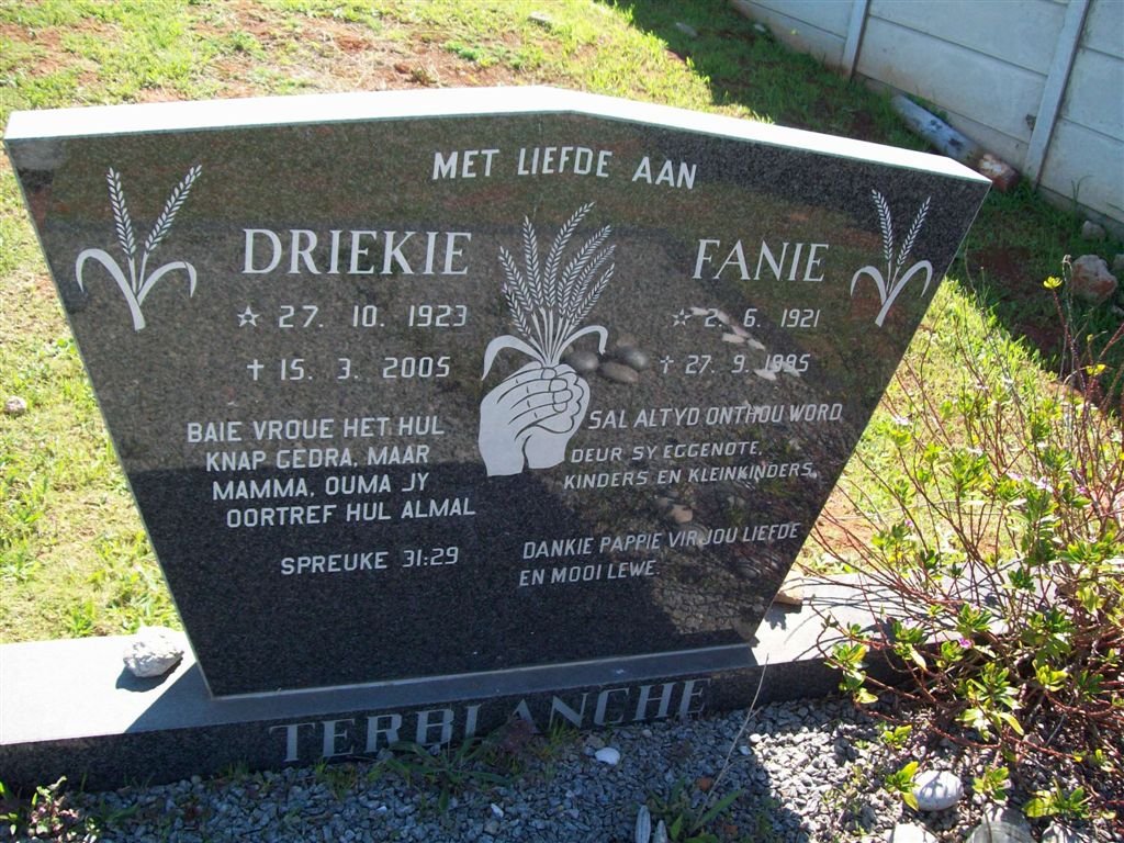 TERBLANCHE Fanie 1921-1995 &amp; Driekie 1923-2005