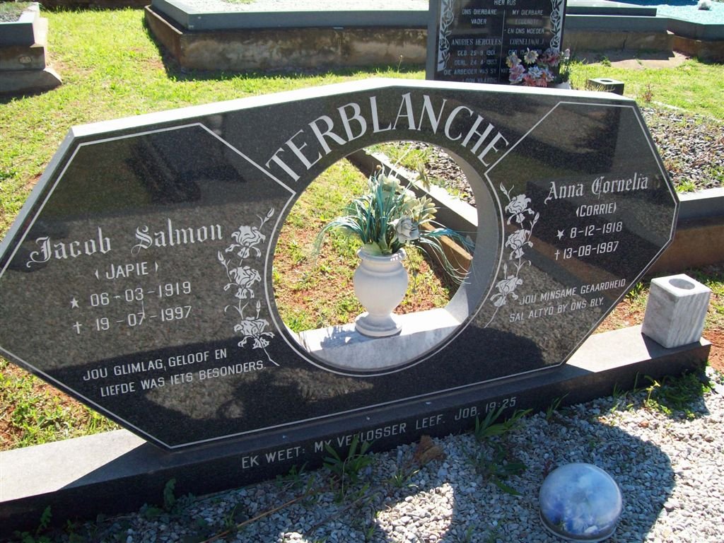 TERBLANCHE Jacob Salmon 1919-1997 &amp; Anna Cornelia 1918-1987