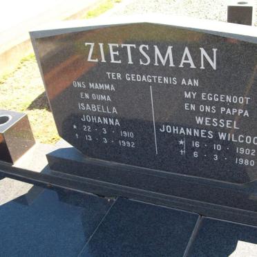 ZIETSMAN Wessel Johannes Wilcocks 1902-1980 &amp; Isabella Johanna 1910-1992