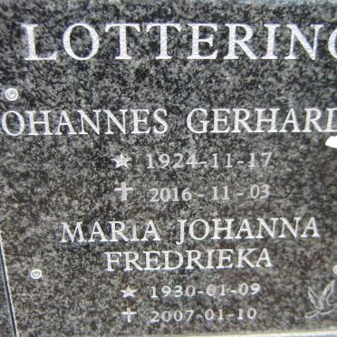 LOTTERING Johannes Gerhardus 1924-2016 &amp; Maria Johanna Fredrieka 1930-2007