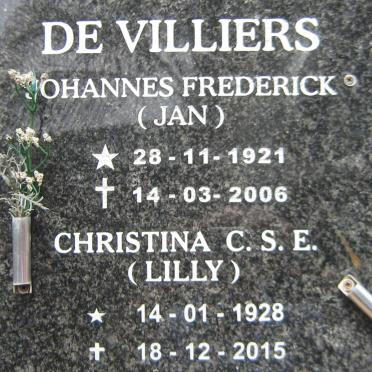 VILLIERS Johannes Frederick, de 1921-2006 &amp; Christina C.S.E. 1928-2015