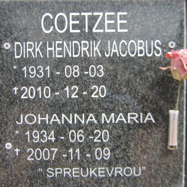 COETZEE Dirk Hendrik Jacobus 1931-2010 &amp; Johanna Maria 1934-2007