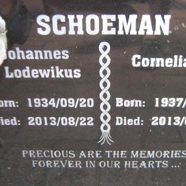 SCHOEMAN Johannes Lodewikus 1934-2013 &amp; Cornelia 1937-2013