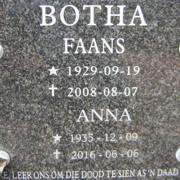 BOTHA Faans 1929-2008 &amp; Anna 1935-2016